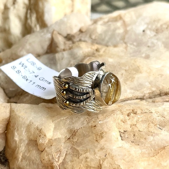 RUTILATED QUARTZ 2-tone 925 sterling silver band 9 - Picture 9 of 10